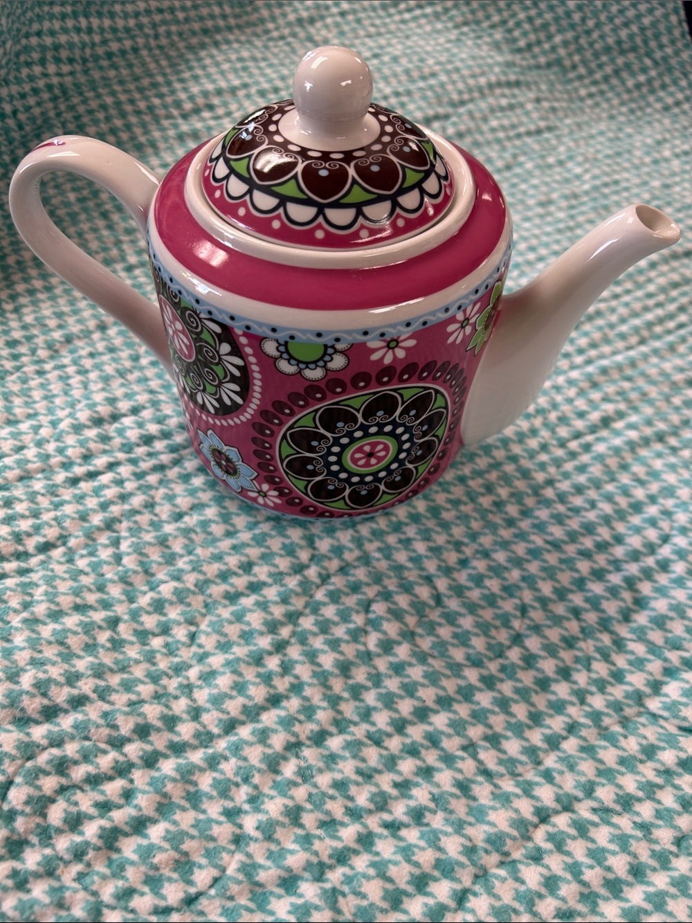 Vera Bradley Pink Floral Mandala Ceramic Teapot